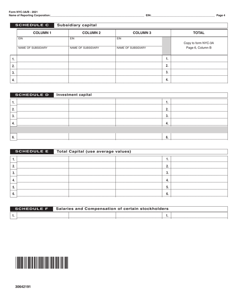 Form NYC-3A / B Subsidiary Detail Spreadsheet Attachment to Form Nyc-3a - Combined General Corporation Tax Return - New York City, Page 4