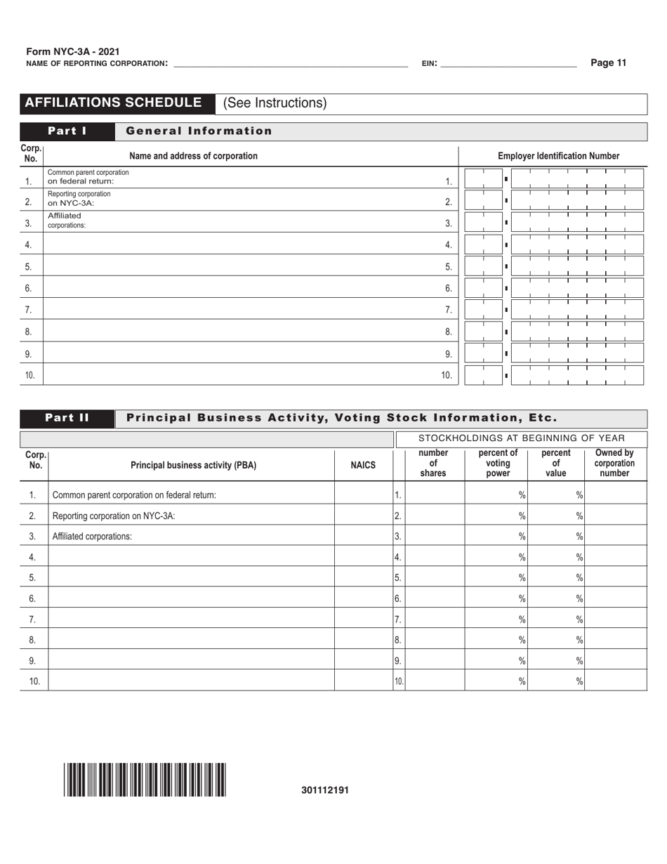 Form NYC-3A Combined General Corporation Tax Return - New York City, Page 11