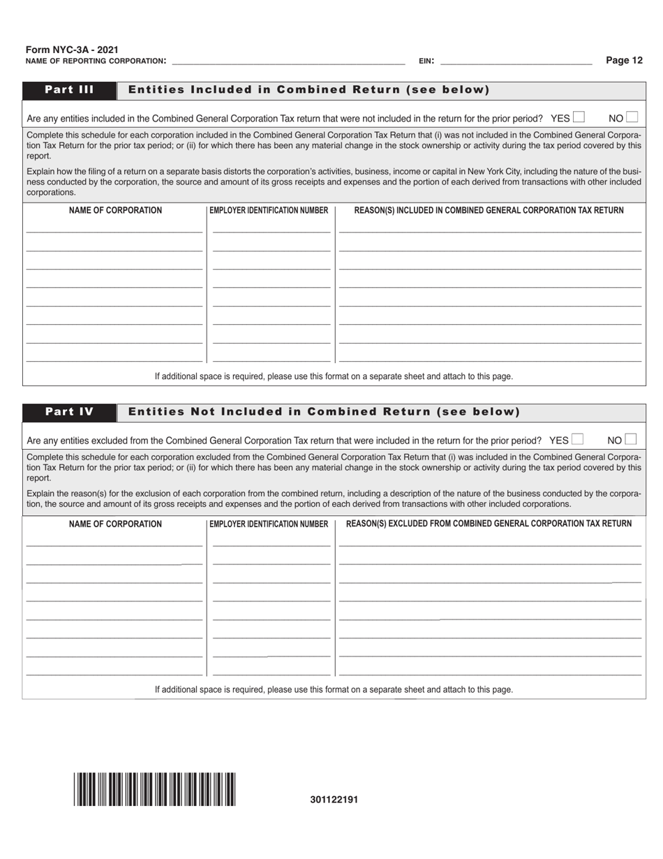 Form NYC-3A Combined General Corporation Tax Return - New York City, Page 12