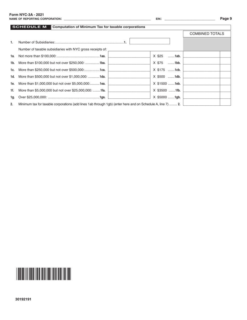 Form NYC-3A Combined General Corporation Tax Return - New York City, Page 9