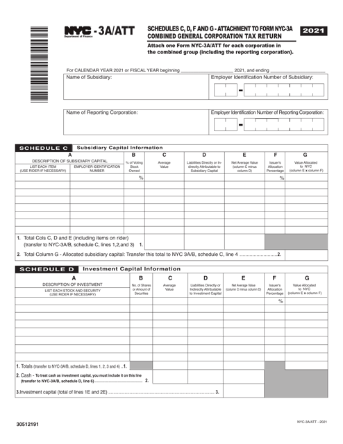 Form NYC-3A/ATT Schedule C, D, F, G 2021 Printable Pdf