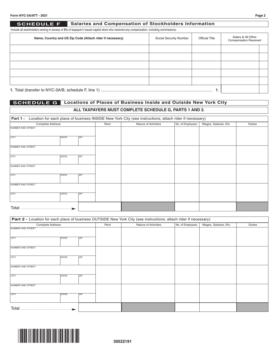 Form NYC-3A / ATT Schedule C, D, F, G Attachment to Combined General Corporation Tax Return - New York City, Page 2