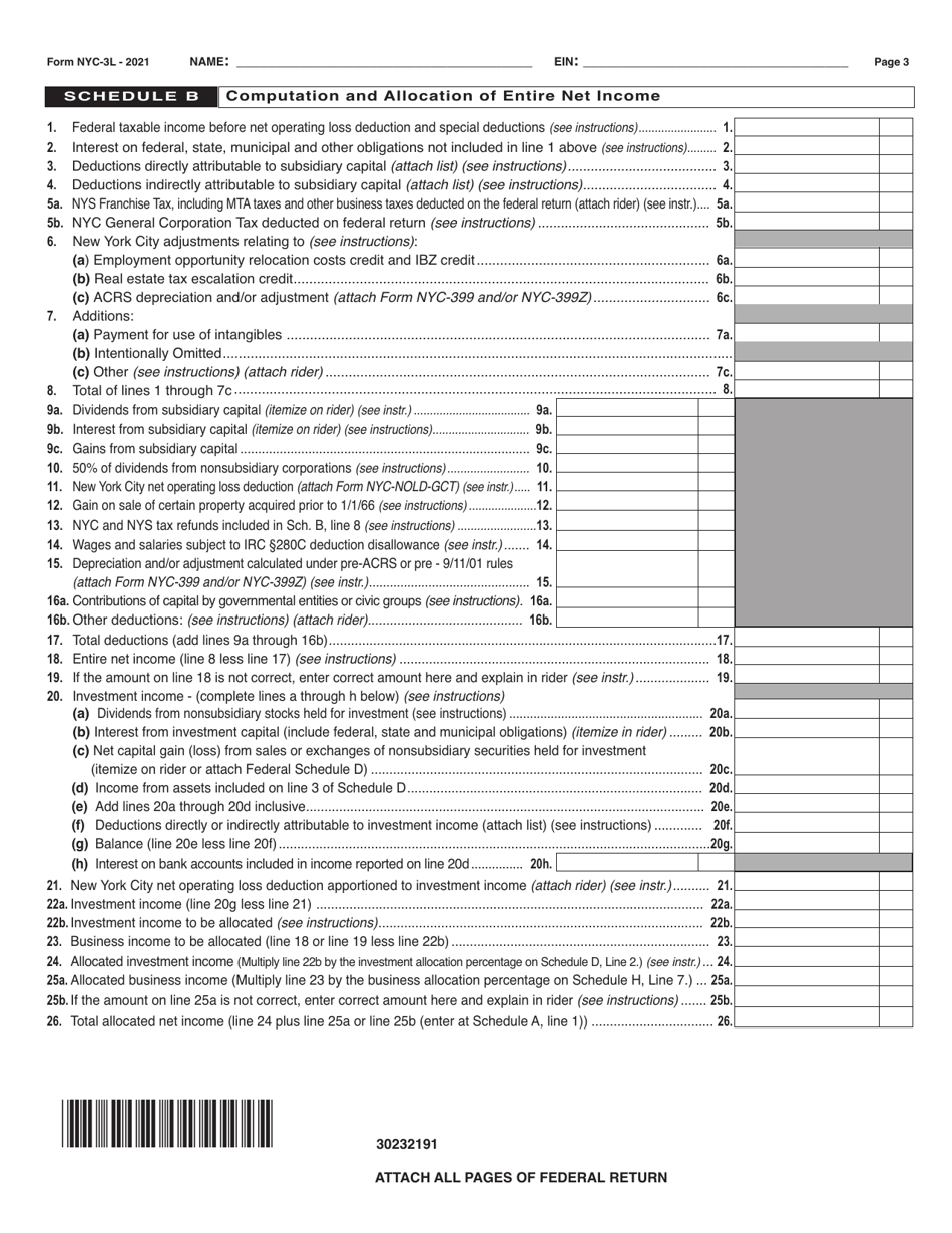 Form NYC-3L General Corporation Tax Return - New York City, Page 3