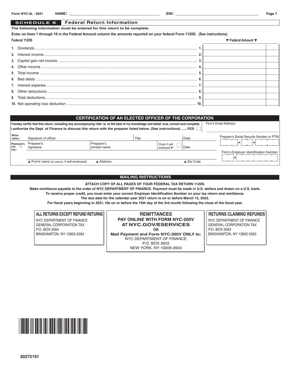 Form NYC-3L - 2021 - Fill Out, Sign Online and Download Printable PDF ...