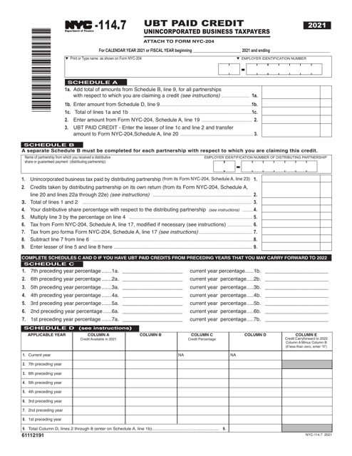 Form NYC-114.7 2021 Printable Pdf