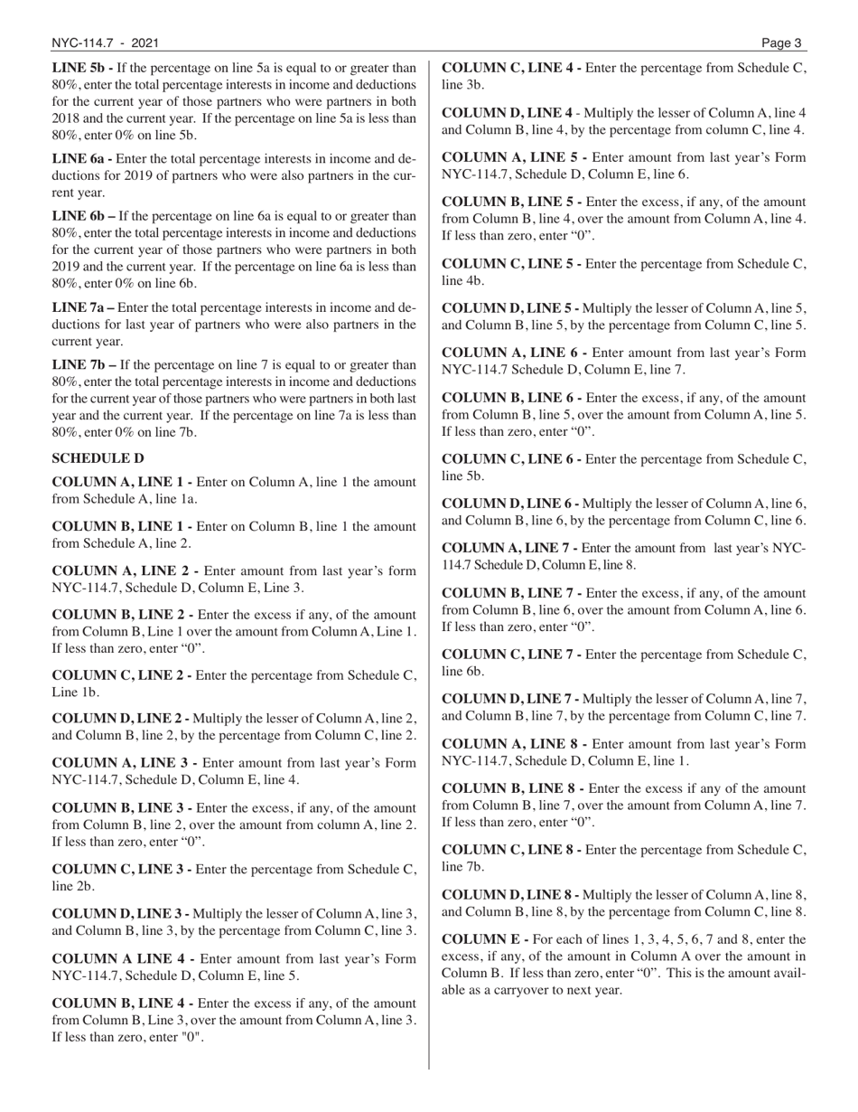 Form NYC-114.7 Ubt Paid Credit for Unincorporated Business Taxpayers - New York City, Page 3