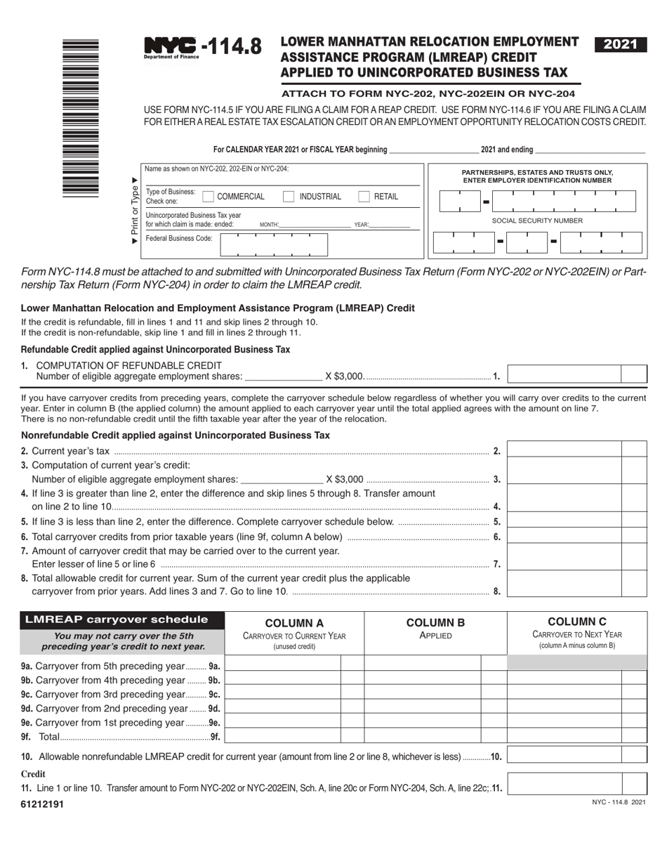 Form NYC-114.8 - 2021 - Fill Out, Sign Online and Download Printable ...
