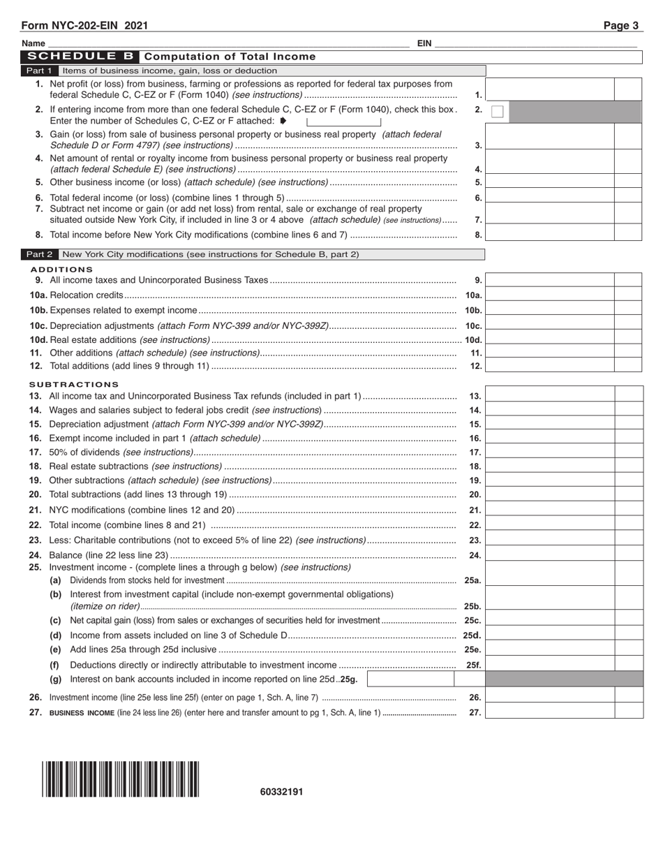 Form NYC-202EIN Unincorporated Business Tax Return for Estates and Trusts - New York City, Page 3