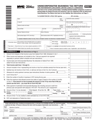 Form NYC-204EZ Unincorporated Business Tax Return for Partnerships (Including Limited Liability Companies) - New York City