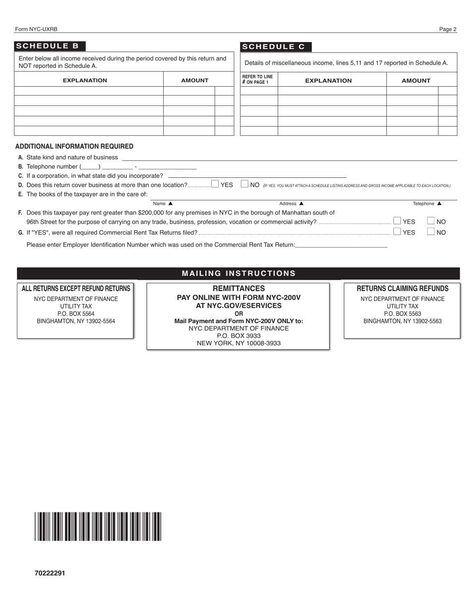 Form NYC-UXRB Return of Excise Tax by Utilities and Limited Fare Omnibus Companies - New York City, Page 2