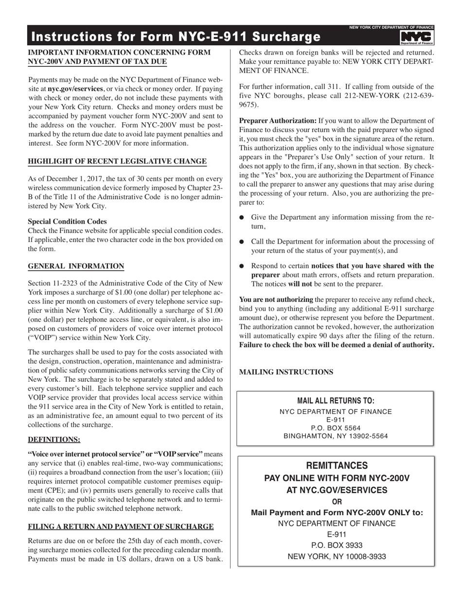 Form NYC-E-911 Return of E-911 Surcharge by Telecommunication Providers - New York City, Page 2
