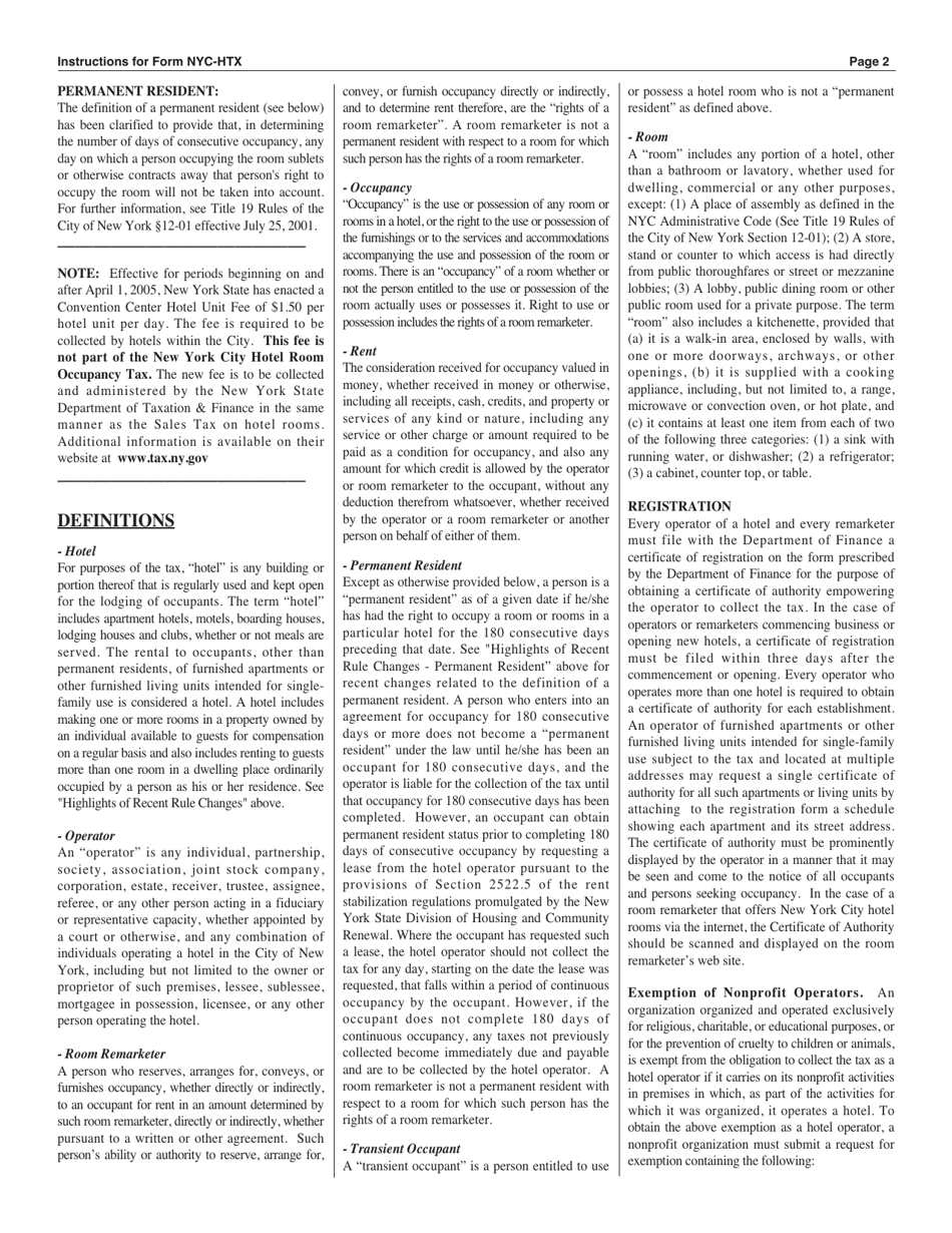 Form NYC-HTX Hotel Room Occupancy Tax Return - New York City, Page 3