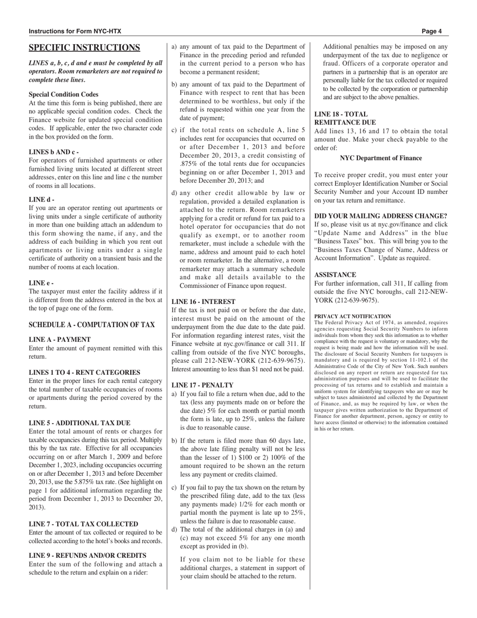 Form NYC-HTX Hotel Room Occupancy Tax Return - New York City, Page 5