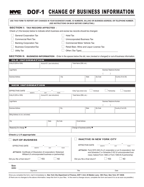 Form DOF-1  Printable Pdf