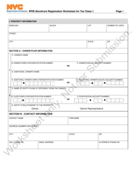 Rpie-Storefront Registration Worksheet for Tax Class 1 - New York City