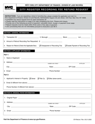 Document preview: City Register Recording Fee Refund Request - New York City