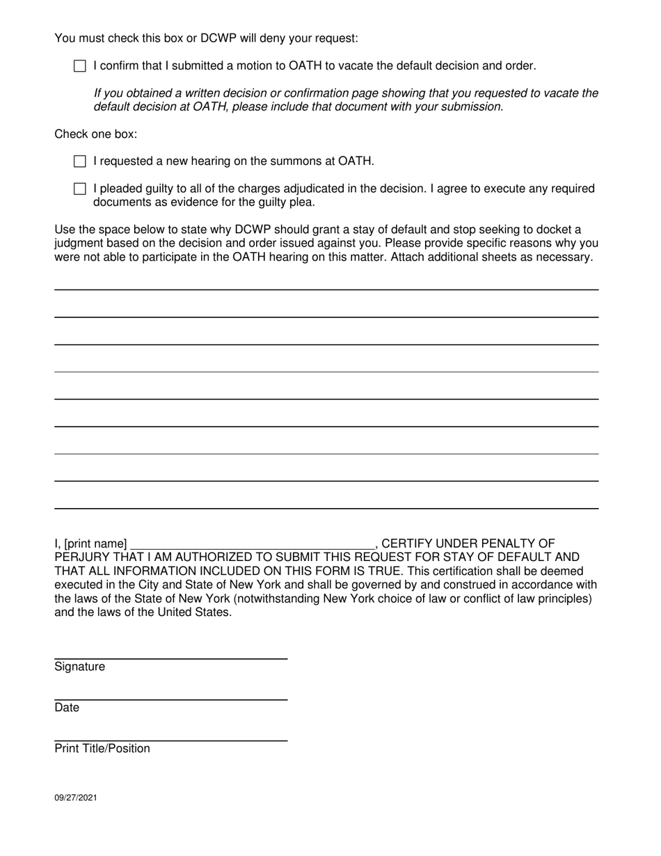 Request for Stay of Default - New York City, Page 2