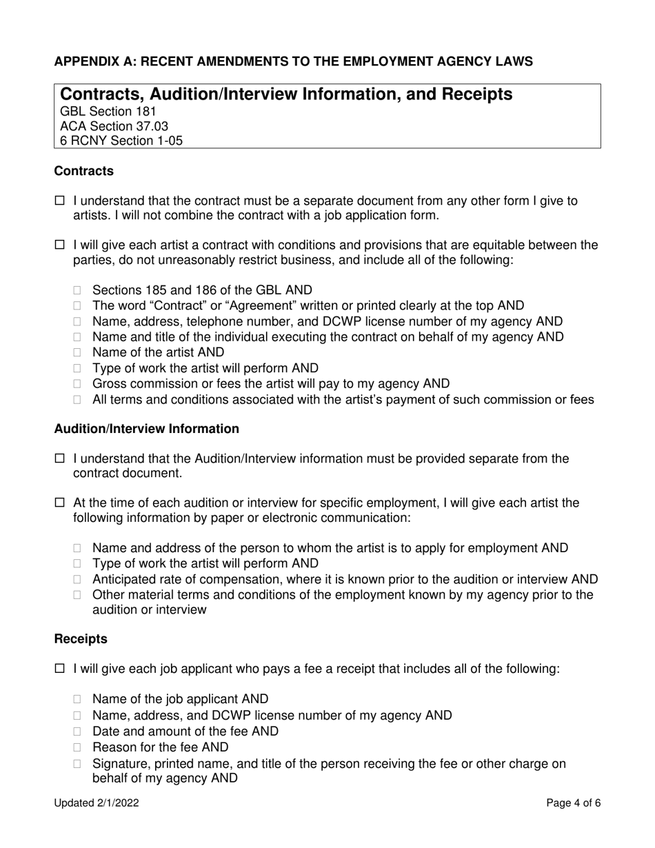 Theatrical Employment Agency Renewal Self-certification - New York City, Page 4