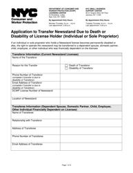 Application to Transfer Newsstand Due to Death or Disability of License Holder (Individual or Sole Proprietor) - New York City