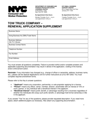 Tow Truck Company - Renewal Application Supplement - New York City