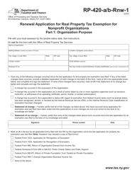 Document preview: Form RP-420-A/B-RNW-1 Part 1 Renewal Application for Real Property Tax Exemption for Nonprofit Organizations - Organization Purpose - New York