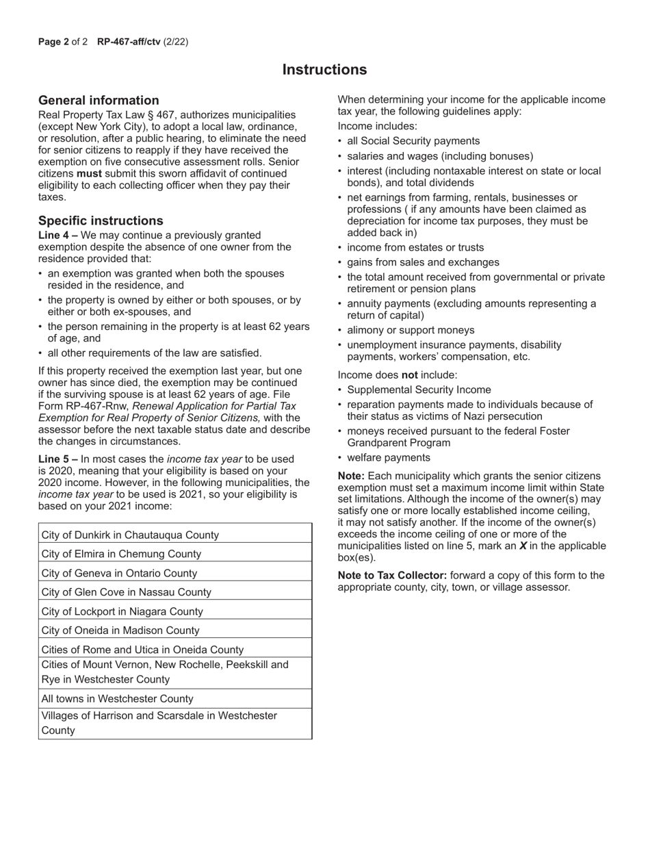 Form RP-467-AFF / CTV Affidavit of Continued Eligibility for County / City / Town / Village Partial Tax Exemption for Real Property of Senior Citizens - New York, Page 2