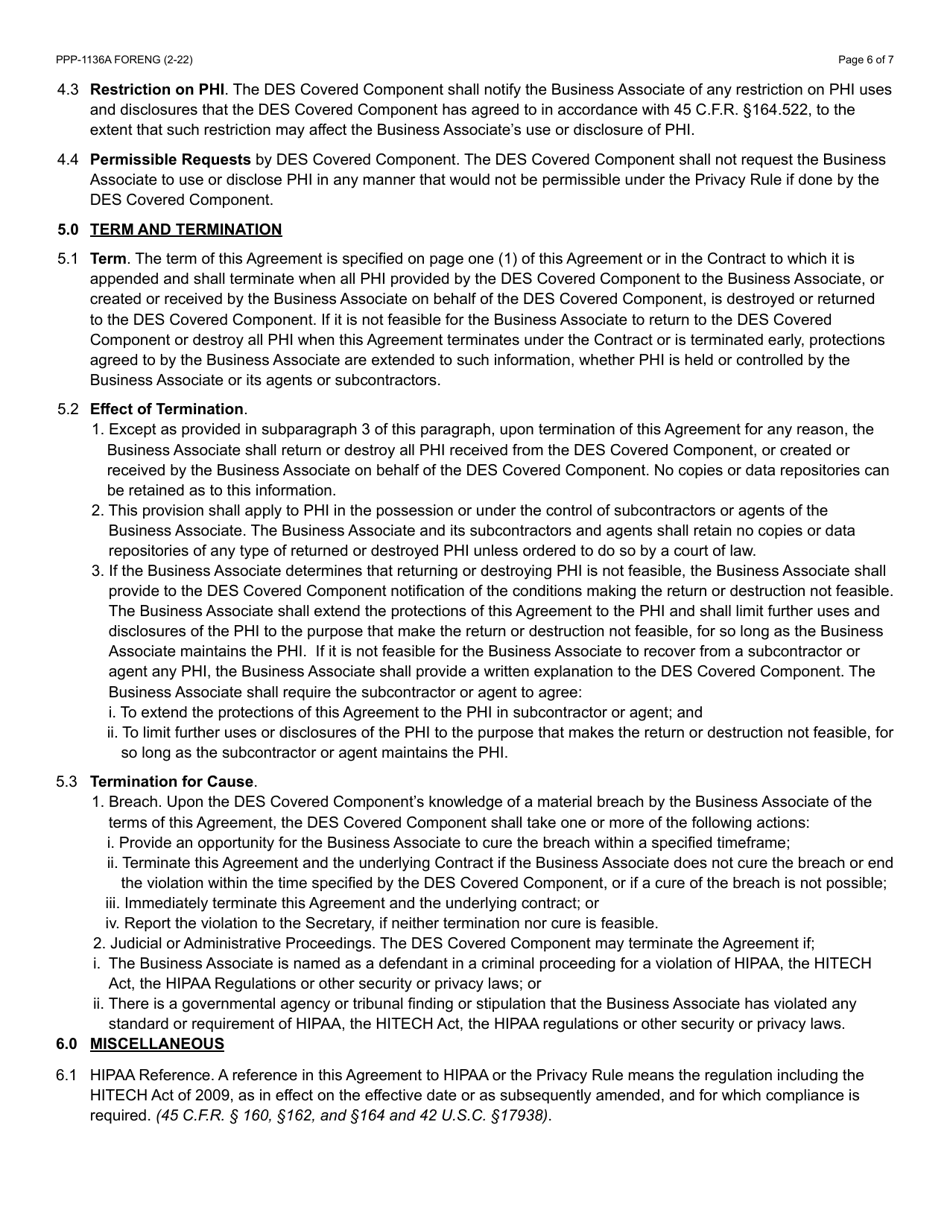 Form PPP-1136A Business Associate Agreement - Health Insurance Portability and Accountability Act of 1996 - Arizona, Page 6