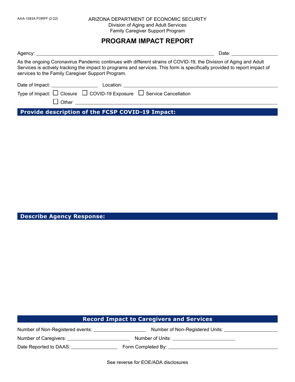 Form AAA-1383A Program Impact Report - Family Caregiver Support Program - Arizona, Page 1