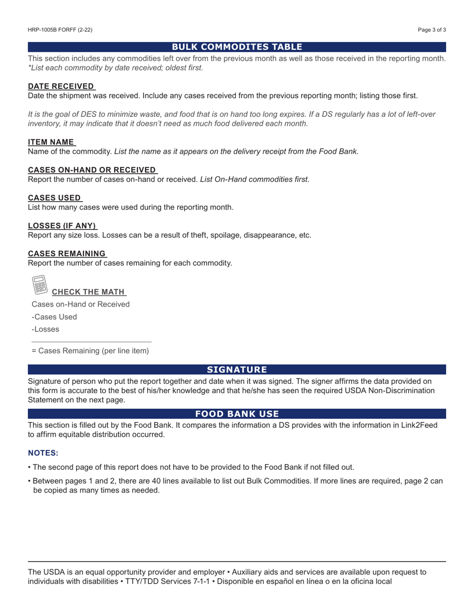 Instructions for Form HRP-1005A Tefap Monthly Inventory and Participation Report (MIPR) - Arizona, Page 3