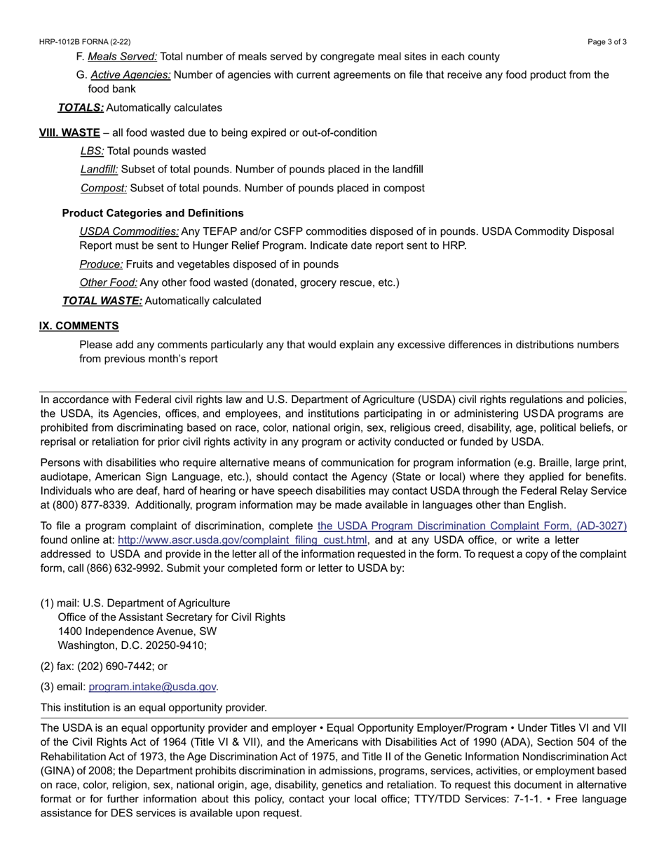 Download Instructions for Form HRP-1012A Food Distribution Monthly ...