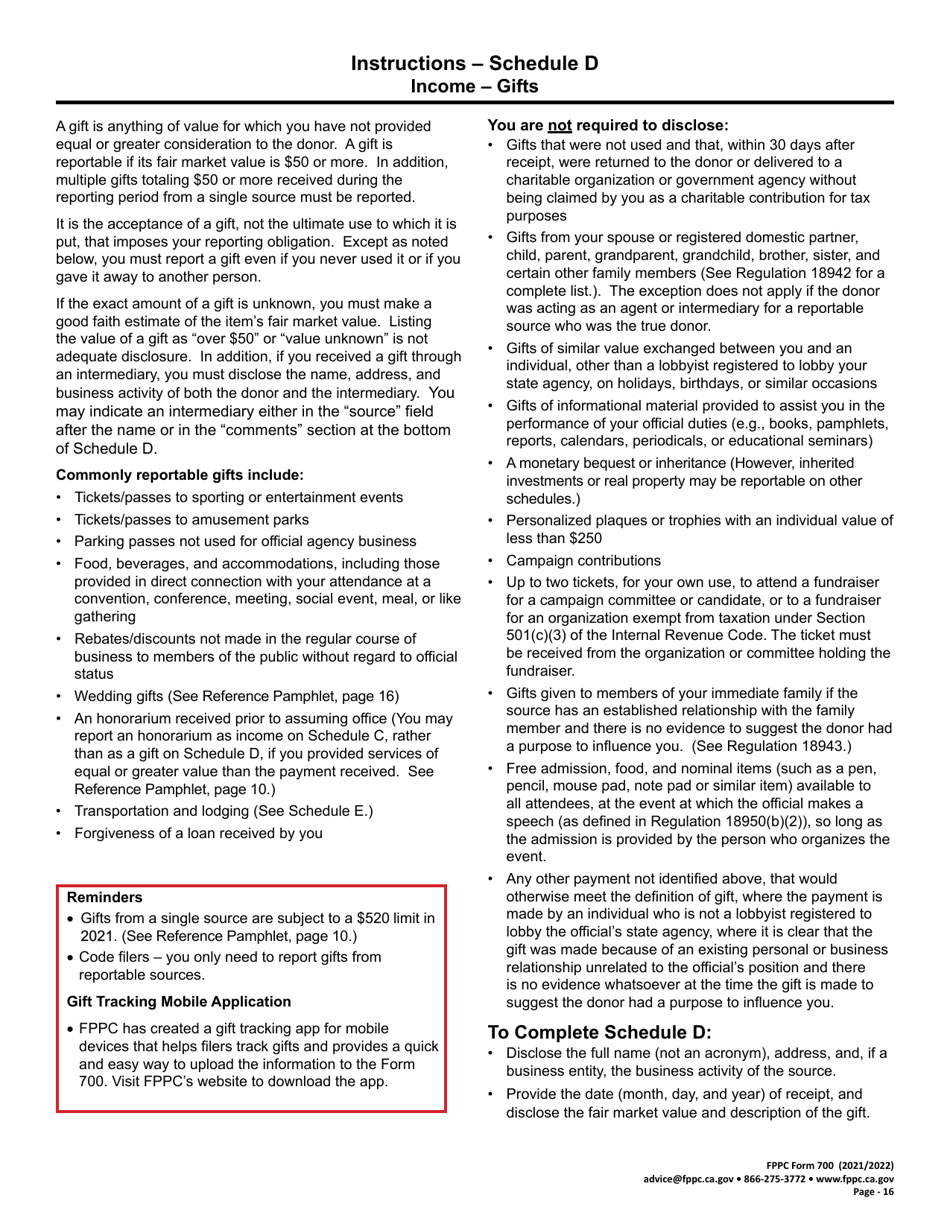 FPPC Form 700 Statement of Economic Interests - California, Page 16