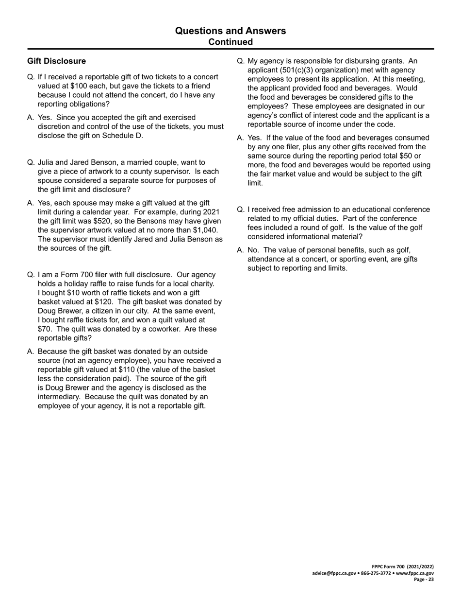 FPPC Form 700 Statement of Economic Interests - California, Page 23