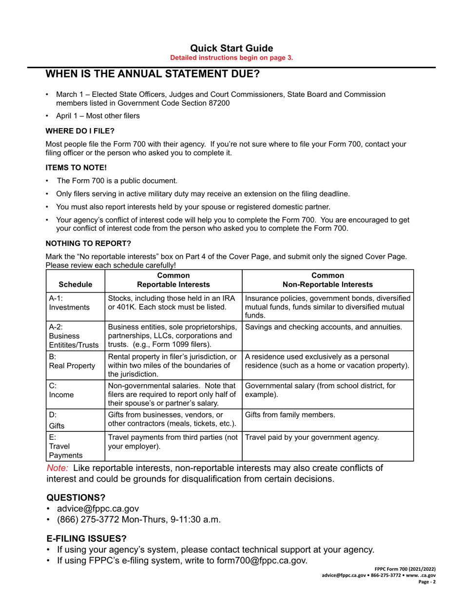 FPPC Form 700 Statement of Economic Interests - California, Page 2