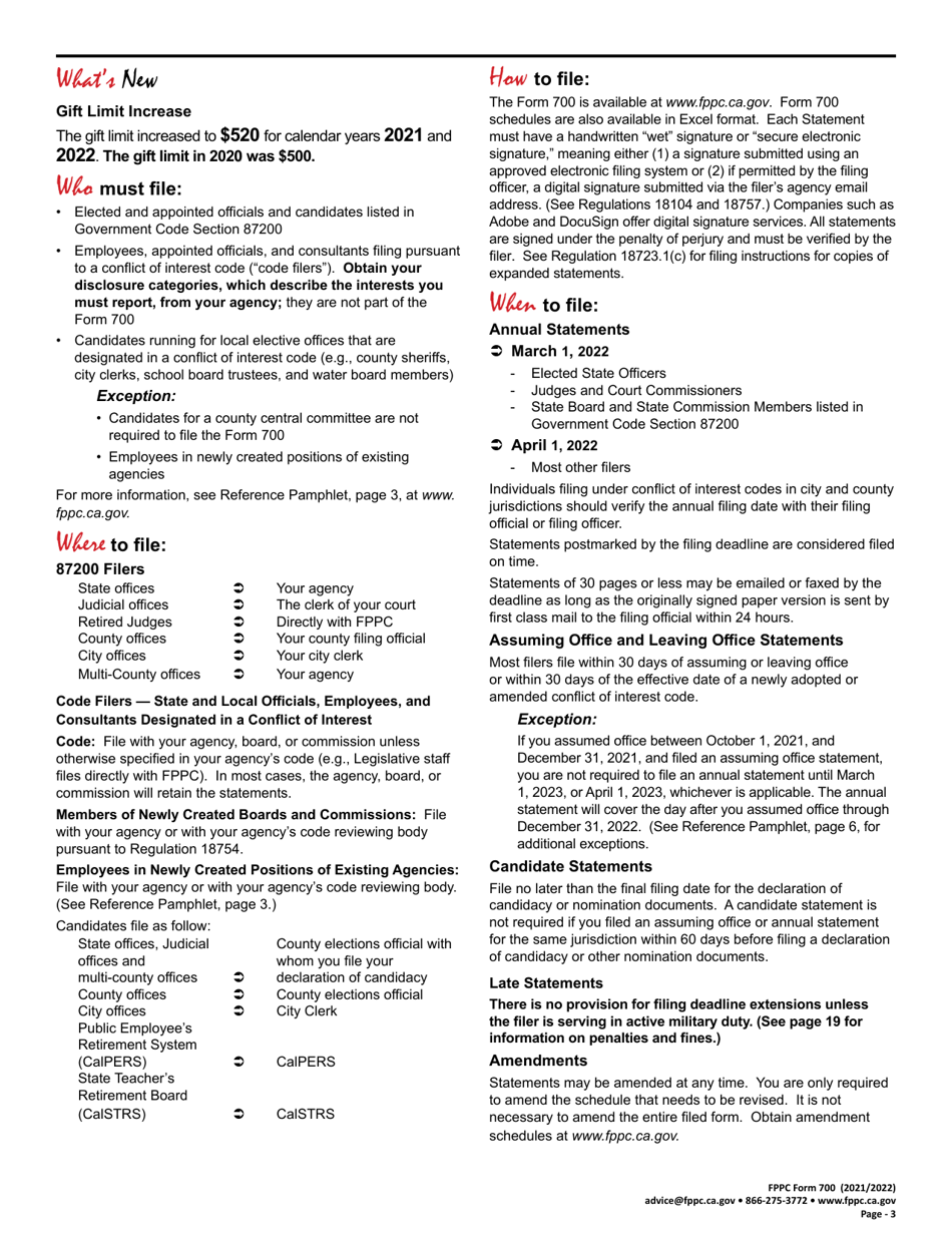 FPPC Form 700 Statement of Economic Interests - California, Page 3
