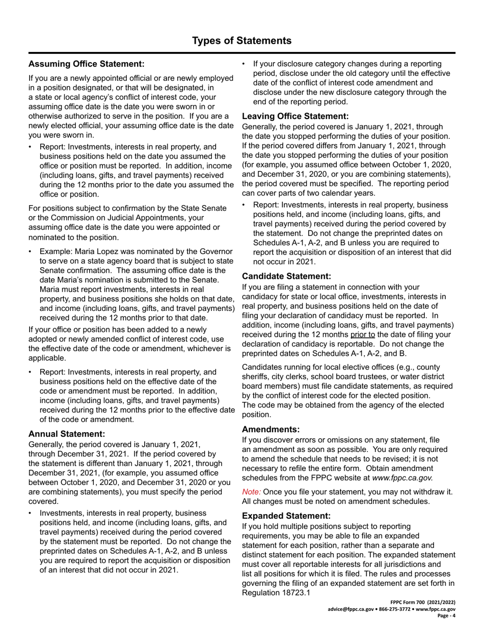 FPPC Form 700 Statement of Economic Interests - California, Page 4