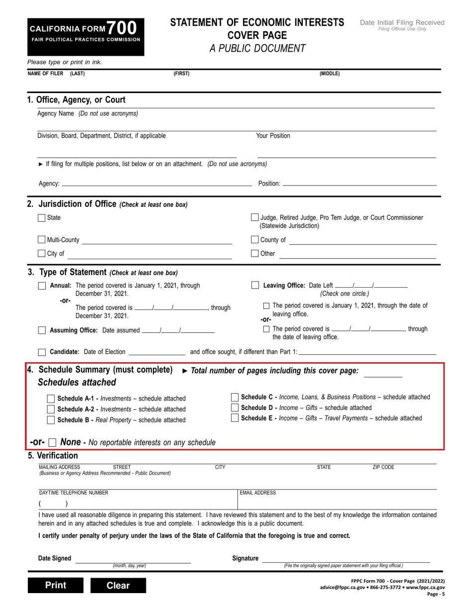 FPPC Form 700 Statement of Economic Interests - California, Page 5