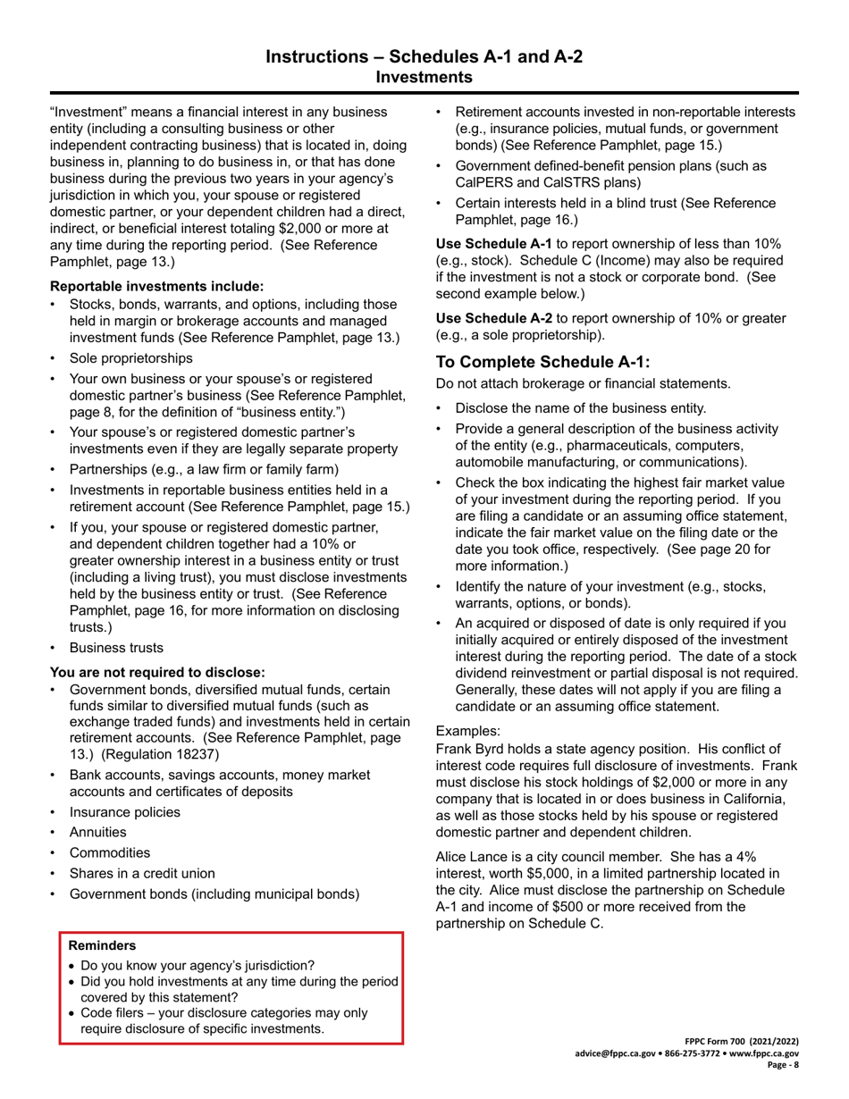FPPC Form 700 Statement of Economic Interests - California, Page 8