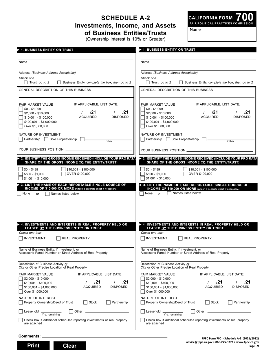 FPPC Form 700 Statement of Economic Interests - California, Page 9