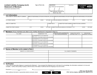FPPC Form 409 Limited Liability Company (LLC) Statement of Members - California, Page 2