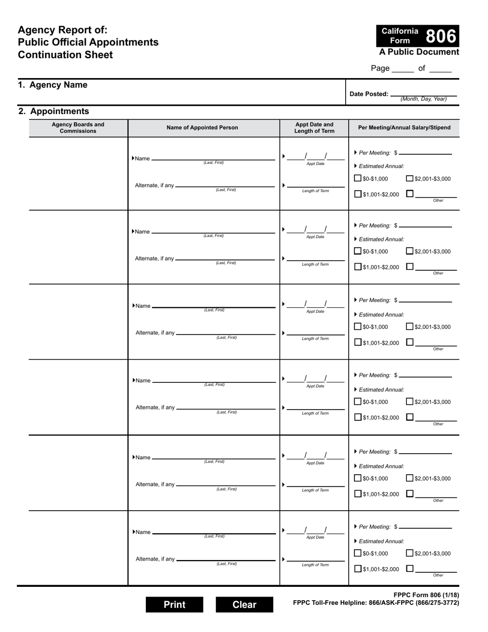FPPC Form 806 Agency Report of Public Official Appointments - California, Page 3