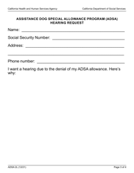 Form ADSA2L Hearing Request - Assistance Dog Special Allowance Program (Adsa) - Large Print - California, Page 3