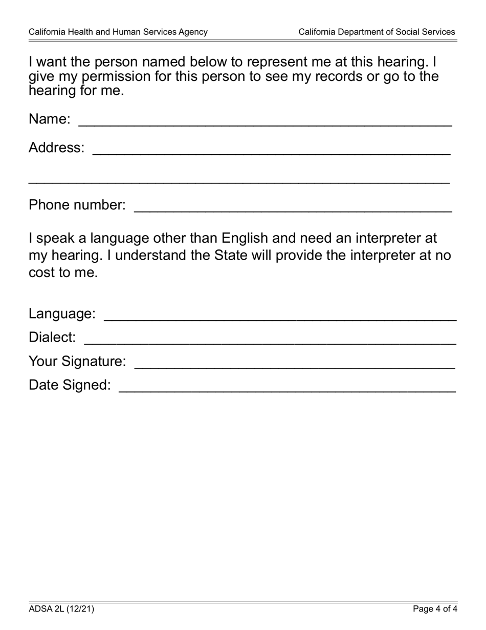 Form ADSA2L Hearing Request - Assistance Dog Special Allowance Program (Adsa) - Large Print - California, Page 4