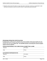 Form CAC1 Request for One-Time Exception Corrective Action Plan - California, Page 2