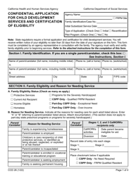 Form CCD26 Confidential Application for Child Development Services and Certification of Eligibility - California