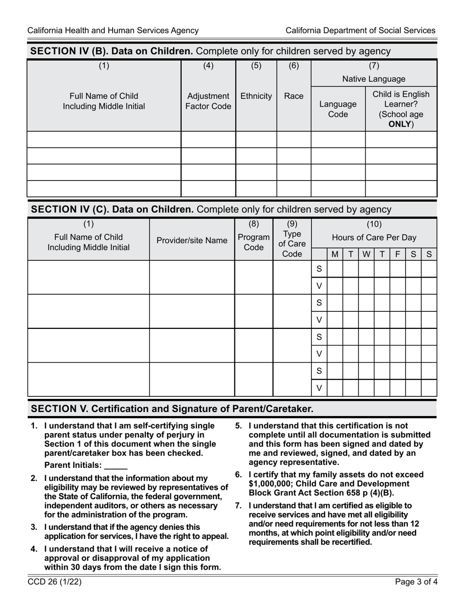 Form CCD26 Confidential Application for Child Development Services and Certification of Eligibility - California, Page 3