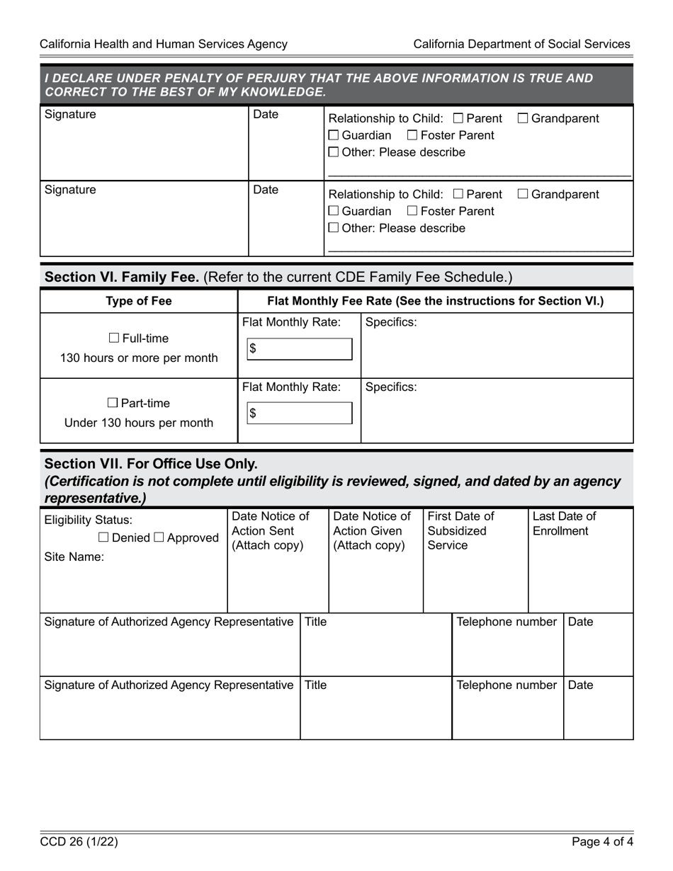 Form CCD26 Confidential Application for Child Development Services and Certification of Eligibility - California, Page 4