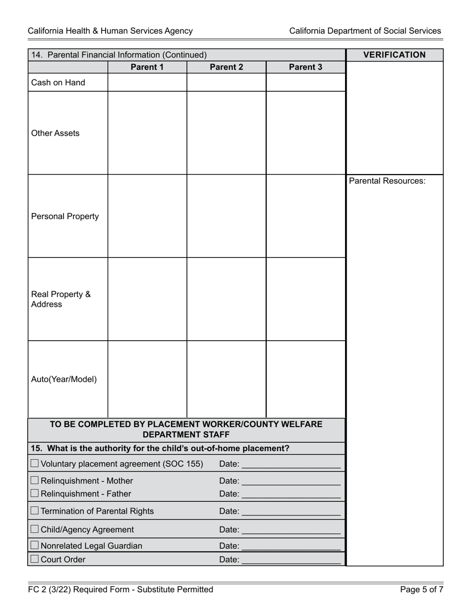 Form FC2 Statement of Facts Supporting Eligibility for AFDC-Foster Care (FC) - California, Page 5