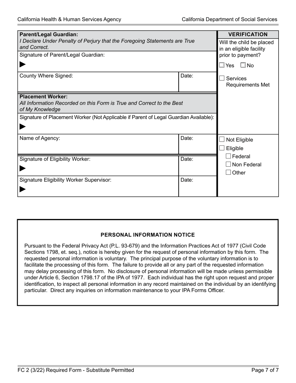 Form FC2 Statement of Facts Supporting Eligibility for AFDC-Foster Care (FC) - California, Page 7