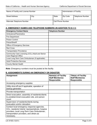 Form LIC610D Emergency and Disaster Plan for Adult Community Care Facilities and Residential Care Facilities for the Chronically Ill (Public) - California, Page 3