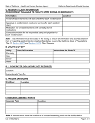 Form LIC610D Emergency and Disaster Plan for Adult Community Care Facilities and Residential Care Facilities for the Chronically Ill (Public) - California, Page 4